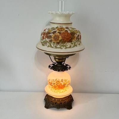 QUOIZEL INC. ~ Pair (2) Vtg. Floral Glass & Metal Hurricane Lamps ~*Read Details