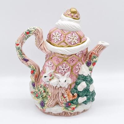 FITZ & FLOYD ~ Snowy Woods ~ Santa Teapot