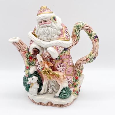 FITZ & FLOYD ~ Snowy Woods ~ Santa Teapot