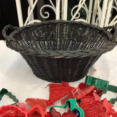 Basket of Christmas Plastic and Metal Cookie Cutters