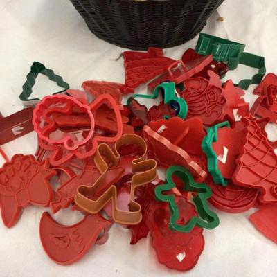Basket of Christmas Plastic and Metal Cookie Cutters