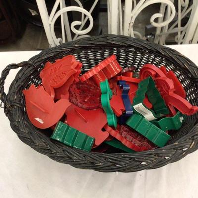 Basket of Christmas Plastic and Metal Cookie Cutters