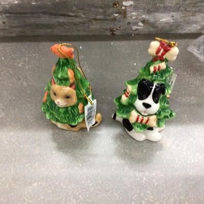 Cat And Dog Ceramic Christmas Tree Bobbles
