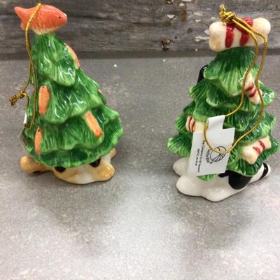 Cat And Dog Ceramic Christmas Tree Bobbles