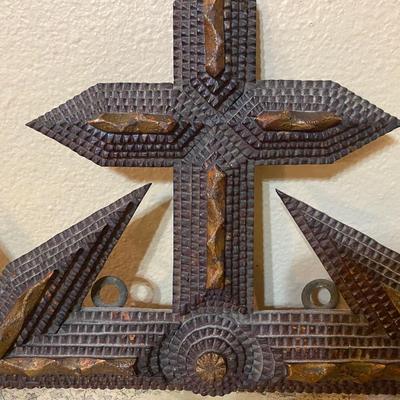 19th Century “Tramp Art” frame with German religious certificate