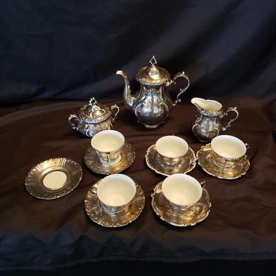Rudolf Wachter Silver Overlay Porcelain Tea Set (LR-KD)