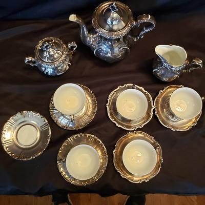 Rudolf Wachter Silver Overlay Porcelain Tea Set (LR-KD)