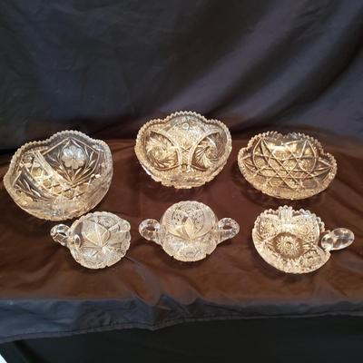 Cut Glass Bowls and a Cream and Sugar Set (LR-KD)