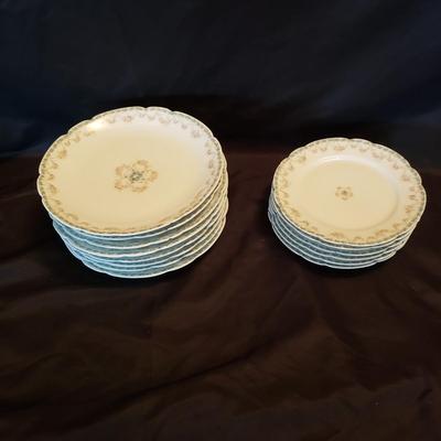 Haviland Limoges Rose and Blue Floral Print Lunch and Dessert Plates