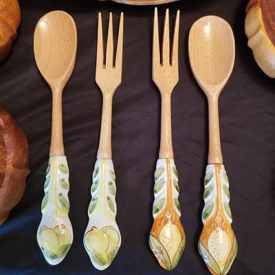 Wooden Salad Bowl Set and Five Sets of Tongs (LR-KD)