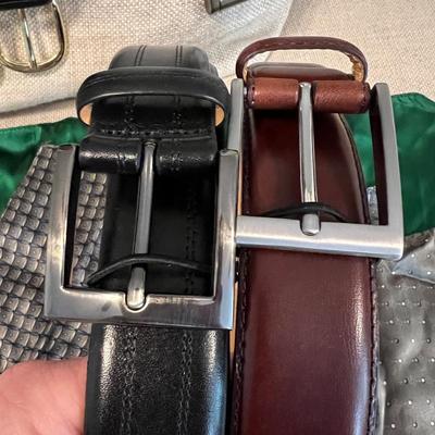 Men’s Accessories Lot - Silk Pocket Squares, Leather Belts