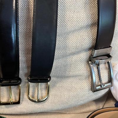 Men’s Accessories Lot - Silk Pocket Squares, Leather Belts