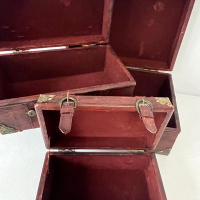 Decorative Wood & Metal Accents Storage Containers ~ Set Of Three (3)