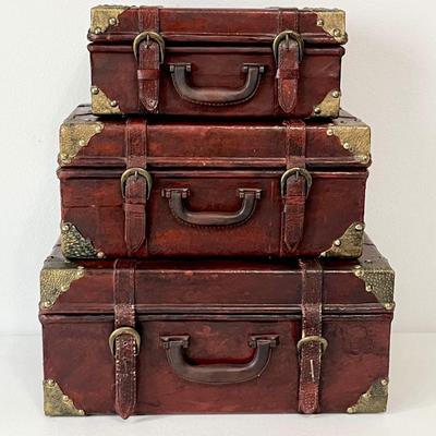 Decorative Wood & Metal Accents Storage Containers ~ Set Of Three (3)