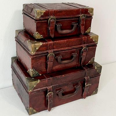 Decorative Wood & Metal Accents Storage Containers ~ Set Of Three (3)