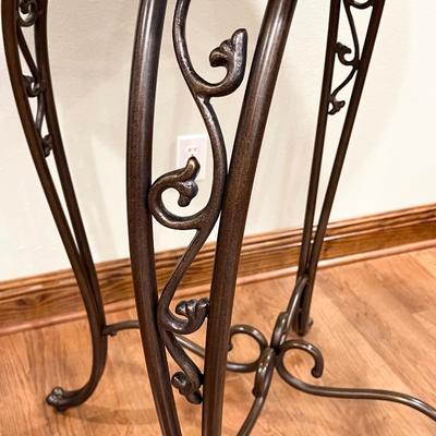ASHLEY ~ Pine & Wrought Iron Style Iron Pub Table & Four (4) Chairs