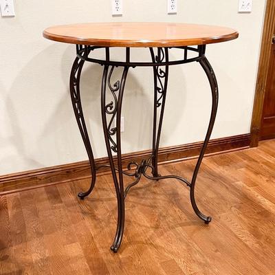 ASHLEY ~ Pine & Wrought Iron Style Iron Pub Table & Four (4) Chairs