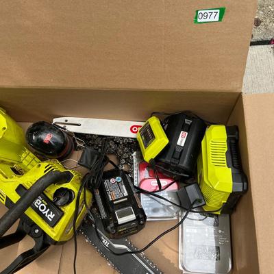 RYOBI 18 in. Battery Chainsaw, Batteries, Charger, New Chains, etc,