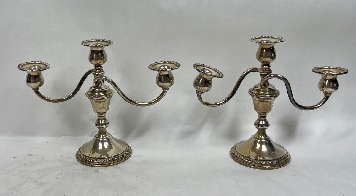 Vintage Pair Preisner Sterling Silver Weighted 3 arm Candelabra Candle Stick Hold 724 EstateSales