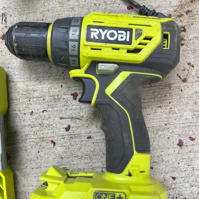 Ryobi Lot - Drill, Bits, Inflator/Deflator, Charger & Battery