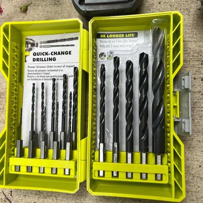 Ryobi Lot - Drill, Bits, Inflator/Deflator, Charger & Battery