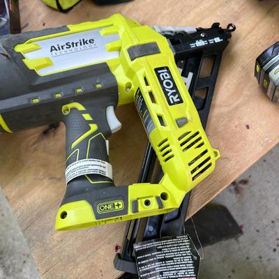 Ryobi Lot - Airstrike Nailgun, Angle Grinder, 2 Batteries, Charger