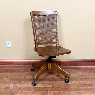 Vtg Solid Wood Cane Back Chair ~ Swivels