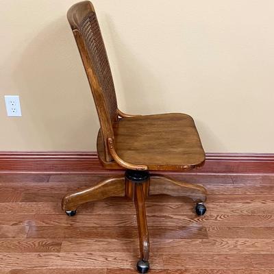 Vtg Solid Wood Cane Back Chair ~ Swivels