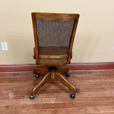 Vtg Solid Wood Cane Back Chair ~ Swivels