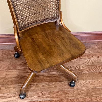Vtg Solid Wood Cane Back Chair ~ Swivels