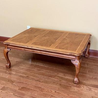 Solid Oak Claw Foot Inlaid Coffee Table