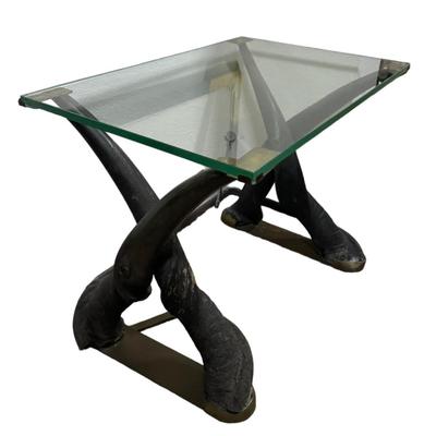 wood legs carved tusk glass top table