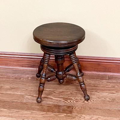 Vtg Solid Wood Swiveling Stool