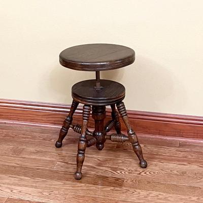 Vtg Solid Wood Swiveling Stool