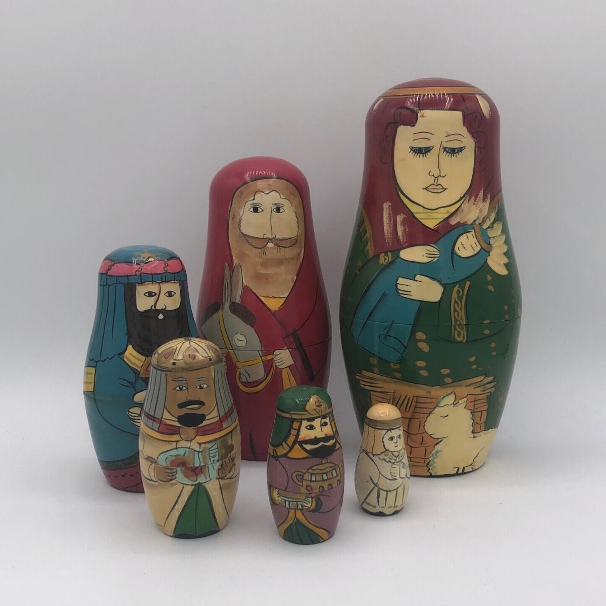 LOT 95 Vintage Authentic Models Nativity Nesting Dolls w/ Box