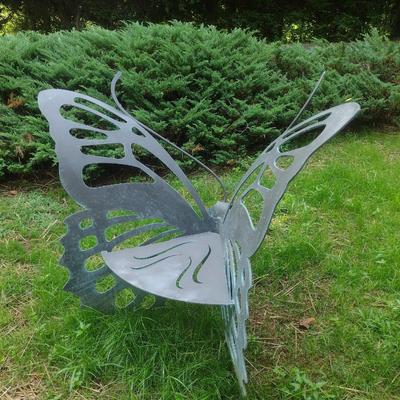 Artisan Crafted Metal Yard Art Butterfly Garden Seat
