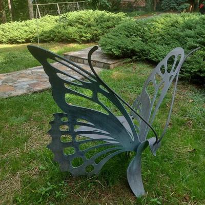 Artisan Crafted Metal Yard Art Butterfly Garden Seat