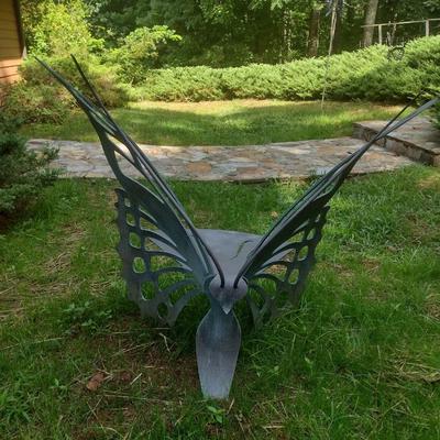 Artisan Crafted Metal Yard Art Butterfly Garden Seat