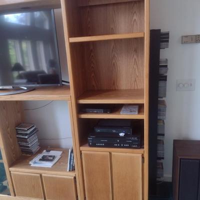Impressive Four Piece Oak Finish Media Cabinet and Bookcase (No Contents)