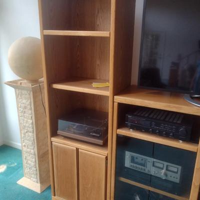 Impressive Four Piece Oak Finish Media Cabinet and Bookcase (No Contents)