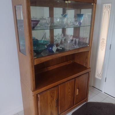 Contemporary Design Oak Finish Sideboard Display Cabinet (No Contents)