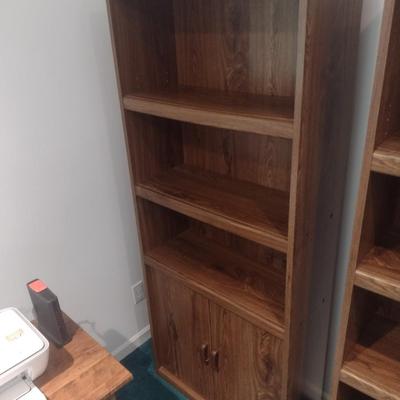Dark Oak Finish Multi-Shelf Bood Stand with Lower Storage Compartment