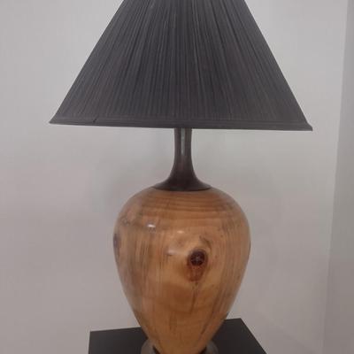Turned Wood Table Lamp with Shade by Bobby Phillips