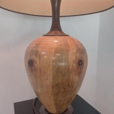 Turned Wood Table Lamp with Shade by Bobby Phillips