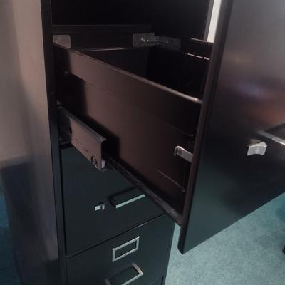 Pair of Matching Anderson Hickey Four Drawer Filing Cabinets