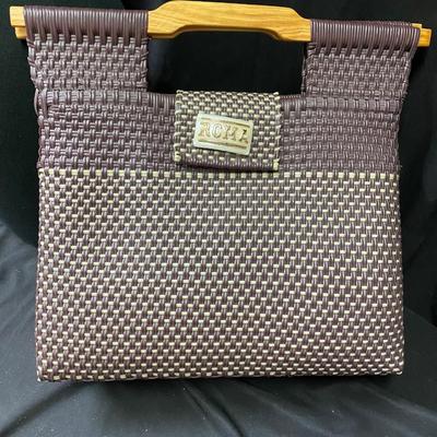 Woven Purse with Wooden Handle