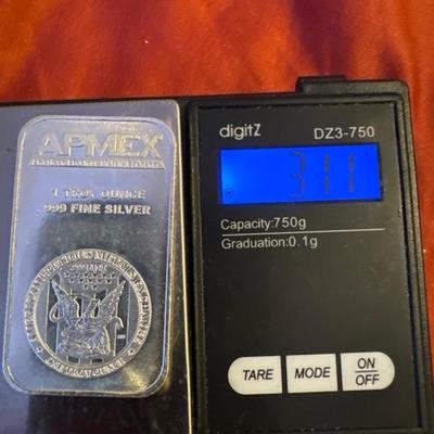 APMEX 1 TROY ounce .999 FINE SILVER BAR