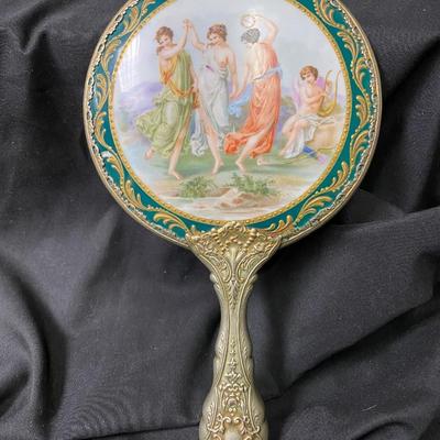 Hand painted porcelain and silver Hand Mirror