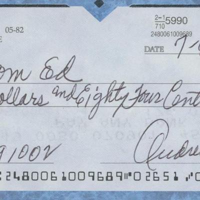 Brooklyn Dodgers Andrew Pafko signed check