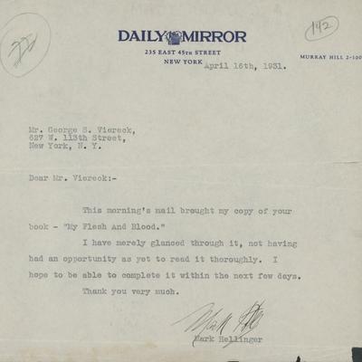 Mark Hellinger signed letter